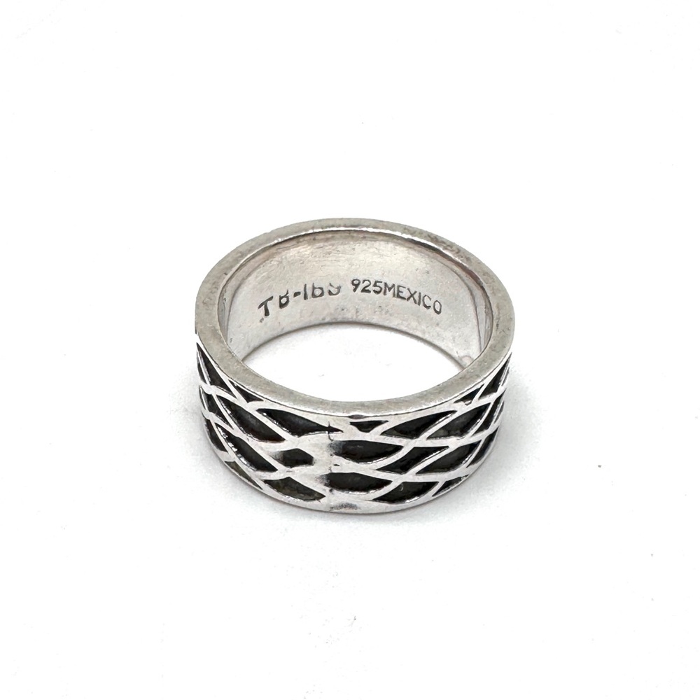 Taxco Vintage Sterling Silver and Black Geometric Wide Band Ring Size 6 1/4